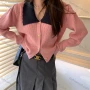 Wholesale Women's Casual Peter Pan Collar Colorblock Button Down Knit Cardigan 8154# preview