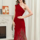Women's Elegant Asymmetrical Neck Tassel Maxi Evening Dress T169# Clothing Wholesale Market -LIUHUA