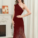 Women's Elegant Asymmetrical Neck Tassel Maxi Evening Dress T1857# Clothing Wholesale Market -LIUHUA