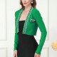 Women's Casual Rhinestone Long Sleeve Crop Cardigan Green Clothing Wholesale Market -LIUHUA