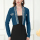 Women's Casual Rhinestone Long Sleeve Crop Cardigan T133# Clothing Wholesale Market -LIUHUA