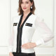 Women's Causal V Neck Long Sleeve Zip Decor Colorblock Jacket White Clothing Wholesale Market -LIUHUA