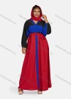 Wholesale Women's Vintage Muslim Islamic Long Sleeve Colorblock Maxi Abaya Dress With Belt - Liuhuamall