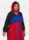 Wholesale Women's Vintage Muslim Islamic Long Sleeve Colorblock Maxi Abaya Dress With Belt - Liuhuamall