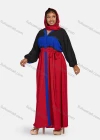Wholesale Women's Vintage Muslim Islamic Long Sleeve Colorblock Maxi Abaya Dress With Belt - Liuhuamall