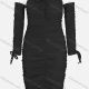 Wholesale Women's Fashion Off Shoulder Long Sleeve Drawstring Bodycon Plain Dress 2# Clothing Wholesale Market Liuhua
