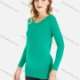 Wholesale Women's Rib-knit Trim Plain V Neck Slim Fit Long Sleeve Knit Top preview