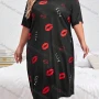 Wholesale Women's Milk Silk Letter Lip Print Short Sleeve Crew Neck Lounge Midi Nightdress DM1308-05# preview