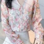 Wholesale Women's Chiffon Layered Peter Pan Collar Button Front Allover Floral Print Casual Shirt AY013# preview