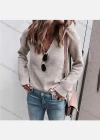 Wholesale Women's Casual Plain V Neck Long Sleeve Ribbed Knit Sweater - Liuhuamall