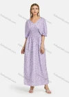 Wholesale Women's Casual V Neck Floral Print Waistband Back Lace Up Maxi Dress 2217-8112# - Liuhuamall