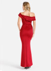 Wholesale Women's Elegant Plain Off Shoulder Zip Back Ruffle Trim Split Hem Bodycon Maxi Evening Dress - Liuhuamall
