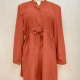 Women's Casual Stand Collar Long Sleeve Buttons Drawstring Short Dress 18# Clothing Wholesale Market -LIUHUA