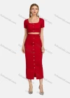 Wholesale Women's Square Neck Single Breasted Solid Crop Top&Pencil Skirt Set - Liuhuamall