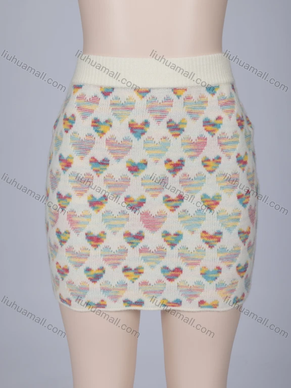 Wholesale Women's Trendy Heart Print Elastic Waist High Waist Mini Skirt YSP5#