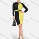 Wholesale Women's Elegant Colorblock Round Neck Long Sleeve Contrast Color Rhinestone Pencil Short Dress Yellow Clothing Wholesale Market Liuhua