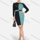 Wholesale Women's Elegant Colorblock Round Neck Long Sleeve Contrast Color Rhinestone Pencil Short Dress C642# Clothing Wholesale Market Liuhua