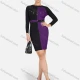 Wholesale Women's Elegant Colorblock Round Neck Long Sleeve Contrast Color Rhinestone Pencil Short Dress C646# Clothing Wholesale Market Liuhua