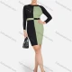 Wholesale Women's Elegant Colorblock Round Neck Long Sleeve Contrast Color Rhinestone Pencil Short Dress C649# Clothing Wholesale Market Liuhua