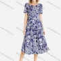 Wholesale Women's Round Neck Short Sleeve Allover Floral Print A-Line Midi Dress preview