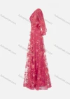 Wholesale Women's Elegant Butterfly Sleeve V Neck Pearl Lace Appliques Evening Dress - Liuhuamall