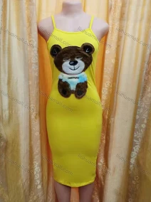 Wholesale Women's Casual Spaghetti Straps Fleece Bear Graphic Bodycon Midi Cami Dress, LIUHUA CLOTHING WHOLESALE
