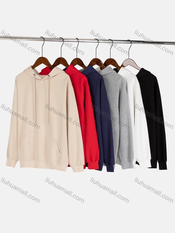 Wholesale Women's Basics Long Sleeve Plain Drawstring Casual Hoodie Sweatshirt With Kangaroo Pocket 0005#