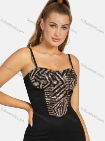 Wholesale Women's Sexy Spaghetti Strap Sequin Crop Cami Top, LIUHUA CLOTHING WHOLESALE
