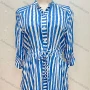 Wholesale Women's Stand Collar Buttons Front Drawstring 3/4 Sleeve Striped Short Shirt Dress preview