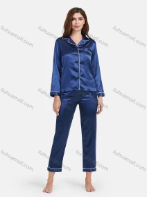Wholesale Women's Comfy Ice Silk 2 Piece Satin Sleepwear Long Sleeve Pajamas Set L082903#, LIUHUA CLOTHING WHOLESALE
