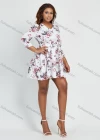 Wholesale Women's Casual V Neck Floral Print High Waist Short Dress With Belt - Liuhuamall