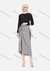 Wholesale Women's Casual Ruched Elastic Waist Drawstring Plain High Low Hem Midi Skirt 1428# - Liuhuamall