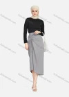 Wholesale Women's Casual Ruched Elastic Waist Drawstring Plain High Low Hem Midi Skirt 1428# - Liuhuamall