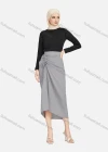 Wholesale Women's Casual Ruched Elastic Waist Drawstring Plain High Low Hem Midi Skirt 1428# - Liuhuamall