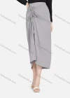 Wholesale Women's Casual Ruched Elastic Waist Drawstring Plain High Low Hem Midi Skirt 1428# - Liuhuamall
