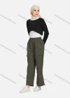 Wholesale Women's Casual Drawstring Elastic Waist Plain Flap Pockets Cargo Pants 1429# - Liuhuamall