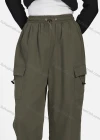 Wholesale Women's Casual Drawstring Elastic Waist Plain Flap Pockets Cargo Pants 1429# - Liuhuamall