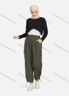 Wholesale Women's Casual Drawstring Elastic Waist Plain Flap Pockets Cargo Pants 1429# - Liuhuamall