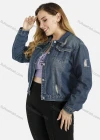 Wholesale Women's Plus Size Collared Button Front Crop Distressed Basics Denim Jacket 0864# - Liuhuamall
