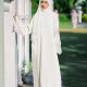 Women's Elegant Islamic Muslim Plain Long Sleeve Splicing Lace Robe Abaya Dress With Hijab White Clothing Wholesale Market -LIUHUA