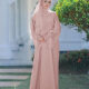 Women's Elegant Islamic Muslim Plain Long Sleeve Splicing Lace Robe Abaya Dress With Hijab Pink Clothing Wholesale Market -LIUHUA