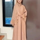 Women's Elegant Islamic Muslim Plain Long Sleeve Splicing Lace Robe Abaya Dress With Hijab Khaki Clothing Wholesale Market -LIUHUA