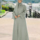 Women's Elegant Islamic Muslim Plain Long Sleeve Splicing Lace Robe Abaya Dress With Hijab Green Clothing Wholesale Market -LIUHUA