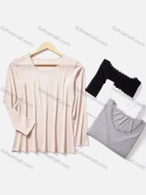 Wholesale Women's Casual Scoop Neck Long Sleeve Lace Trim Plain Tops, LIUHUA CLOTHING WHOLESALE