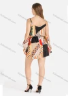 Wholesale Women's Geo Chevron Floral Tropical Striped Print Scoop Neck Cold Shoulder Poet Sleeve Cami Romper - Liuhuamall
