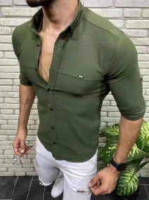 Wholesale Men's Casual Collared Long Sleeve Plain Button Down Shirt, LIUHUA CLOTHING WHOLESALE