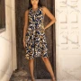 Wholesale Women's Casual Abstract Print Crew Neck Tie Front Woven Layered Knee Length Tank Dress JSN164# preview