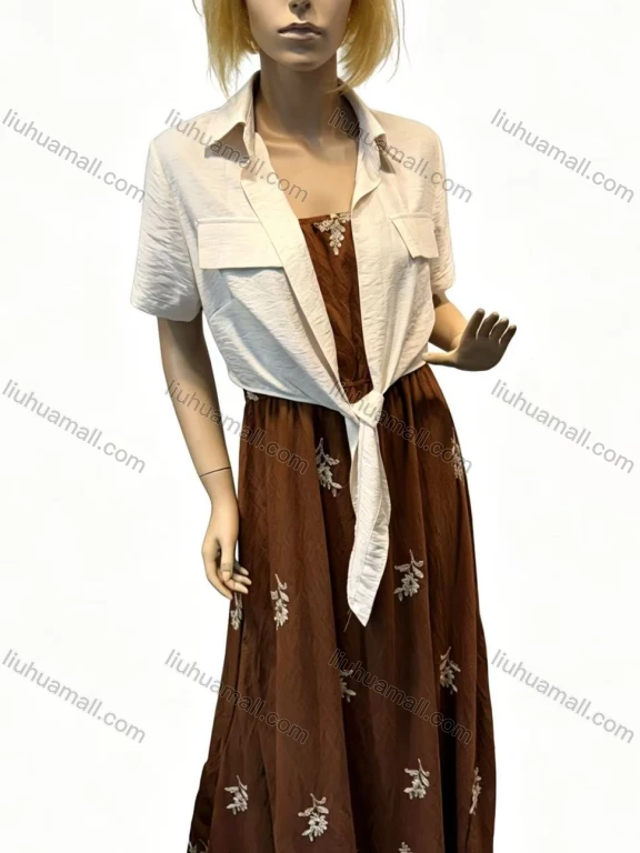 Wholesale Women's 2-Piece Set Embroidered Maxi Dress with Tie-Front Shrug