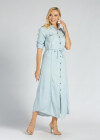 Wholesale Women's Plain Button Down Long Sleeve Midi Shirt Dress With Belt - Liuhuamall