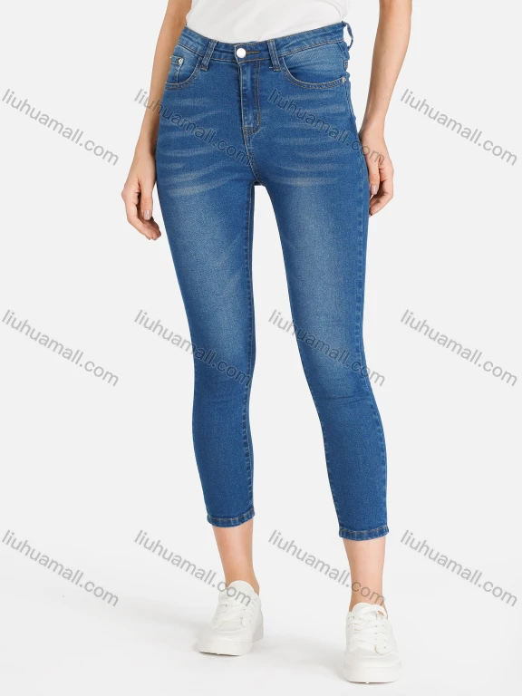 Wholesale Women's Casual Plain Zipper Fly Pockets Denim Skinny Jean